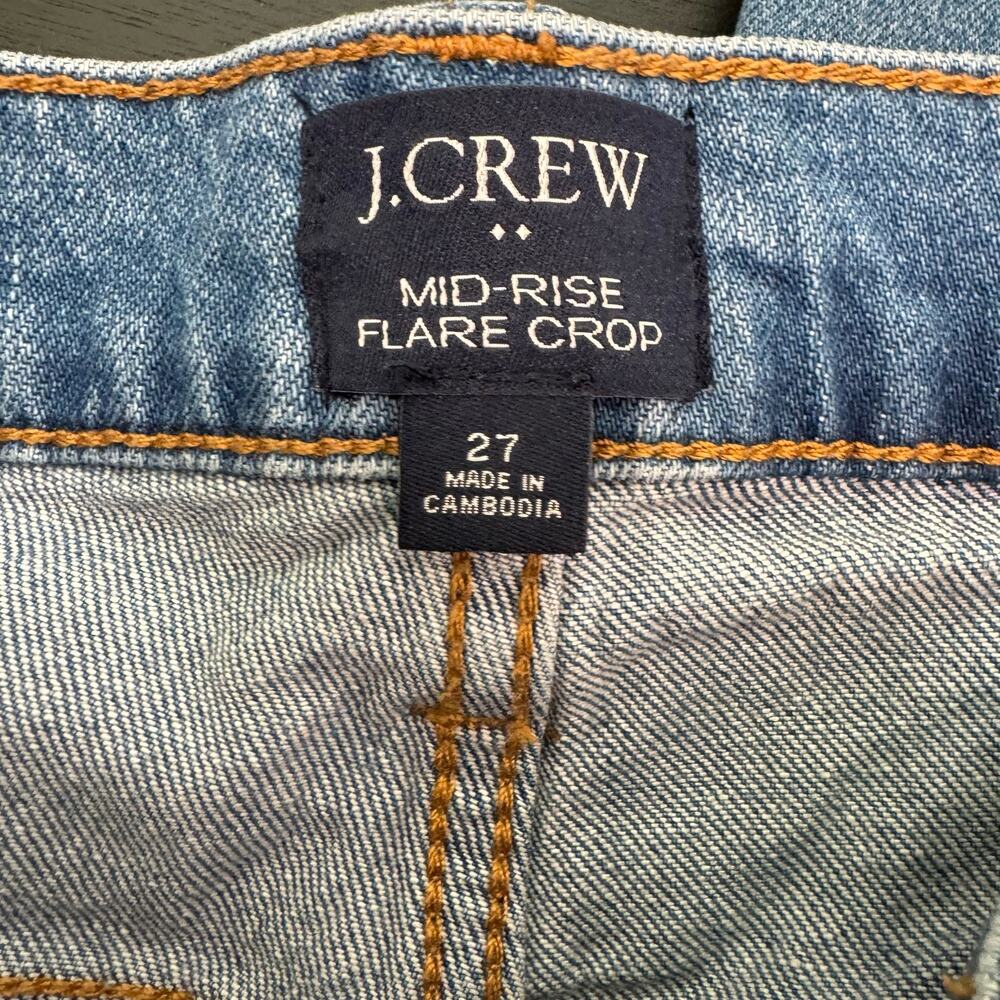 J. Crew Womens Mid Rise Flare Crop Jeans Distressed Med Wash BO748 SP23 27 - Picture 7 of 11